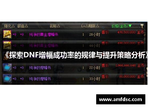 《探索DNF增幅成功率的规律与提升策略分析》